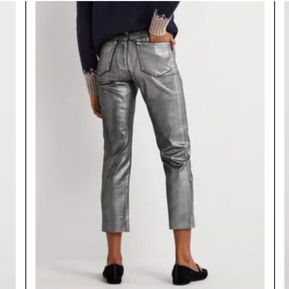 Boden Straight Leg Silver Metallic Cropped Trousers Raw Hem - Picture 3 of 9